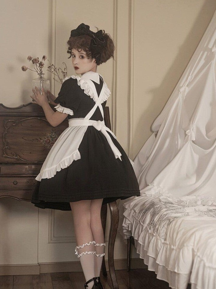 Letter from Unknown Stars Alice Wonderland Lolita Puff Sleeve Apron Women's Polyester Short Sleeve Op
