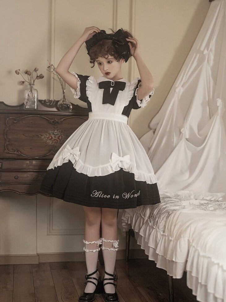 Letter from Unknown Stars Alice Wonderland Lolita Puff Sleeve Apron Women's Polyester Short Sleeve Op