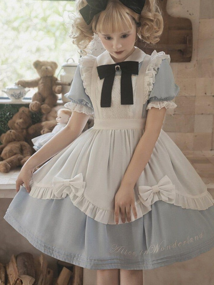 Letter from Unknown Stars Alice Wonderland Lolita Puff Sleeve Apron Women's Polyester Short Sleeve Op