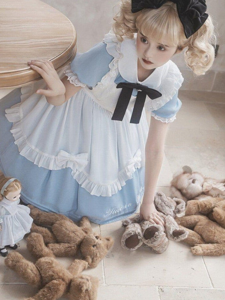 Letter from Unknown Stars Alice Wonderland Lolita Puff Sleeve Apron Women's Polyester Short Sleeve Op