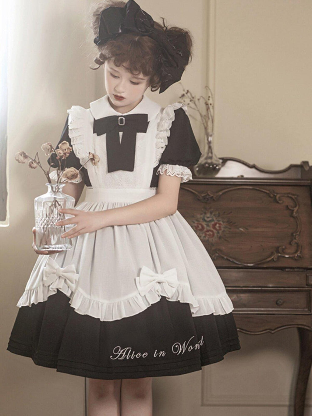 Letter from Unknown Stars Alice Wonderland Lolita Puff Sleeve Apron Women's Polyester Short Sleeve Op