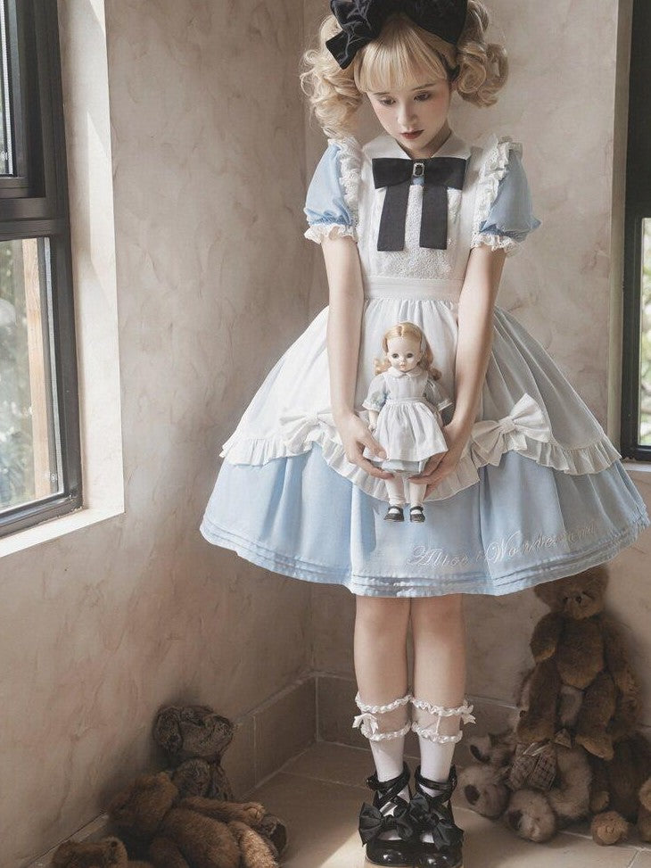 Letter from Unknown Stars Alice Wonderland Lolita Puff Sleeve Apron Women's Polyester Short Sleeve Op