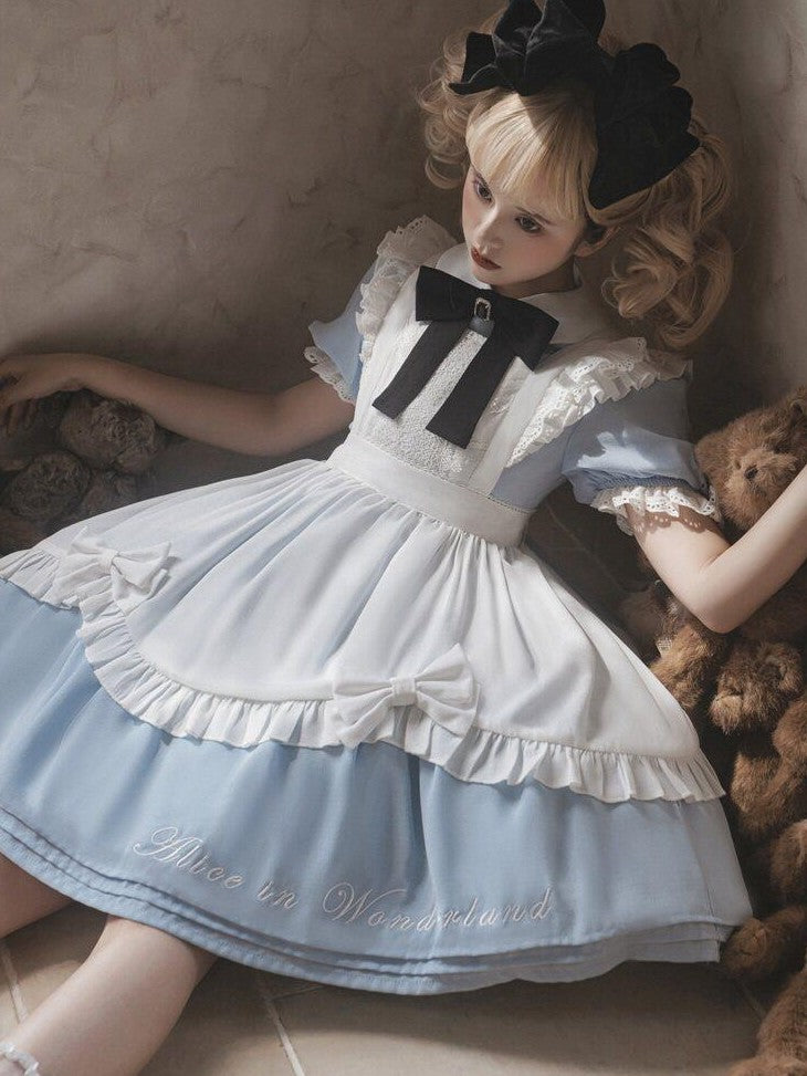 Letter from Unknown Stars Alice Wonderland Lolita Puff Sleeve Apron Women's Polyester Short Sleeve Op