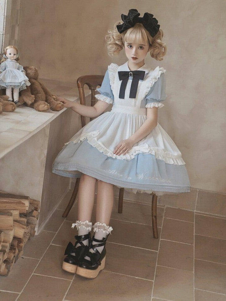 Letter from Unknown Stars Alice Wonderland Lolita Puff Sleeve Apron Women's Polyester Short Sleeve Op