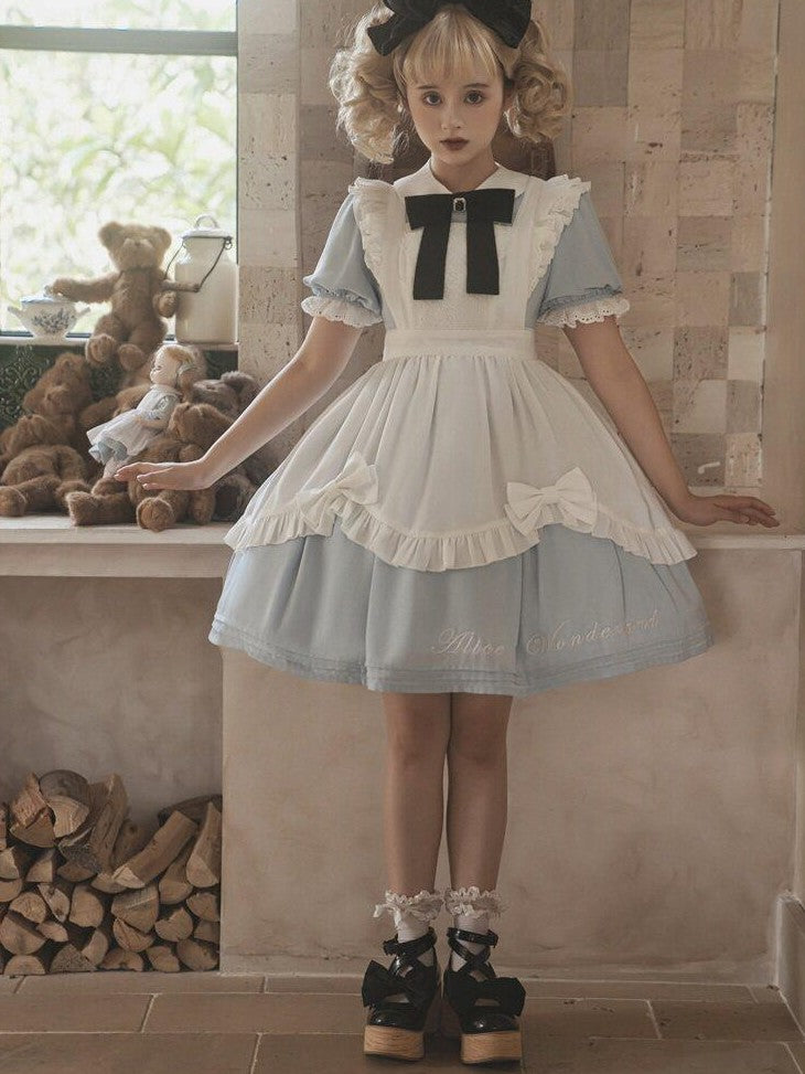 Letter from Unknown Stars Alice Wonderland Lolita Puff Sleeve Apron Women's Polyester Short Sleeve Op