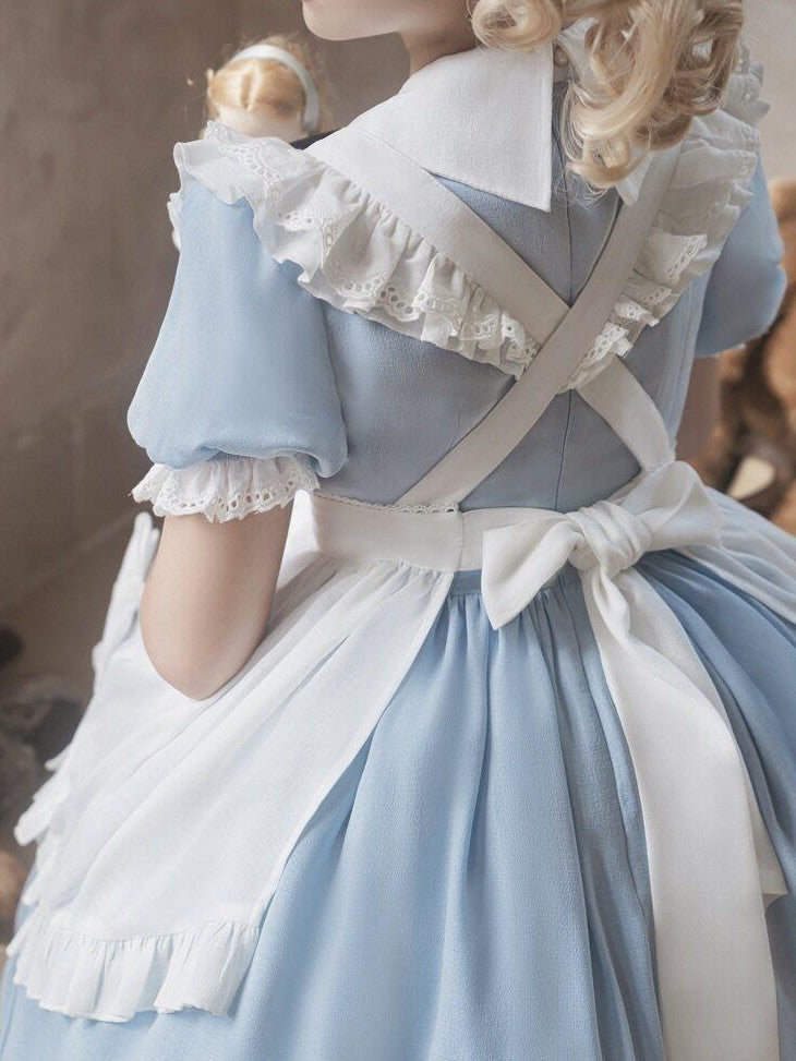 Letter from Unknown Stars Alice Wonderland Lolita Puff Sleeve Apron Women's Polyester Short Sleeve Op