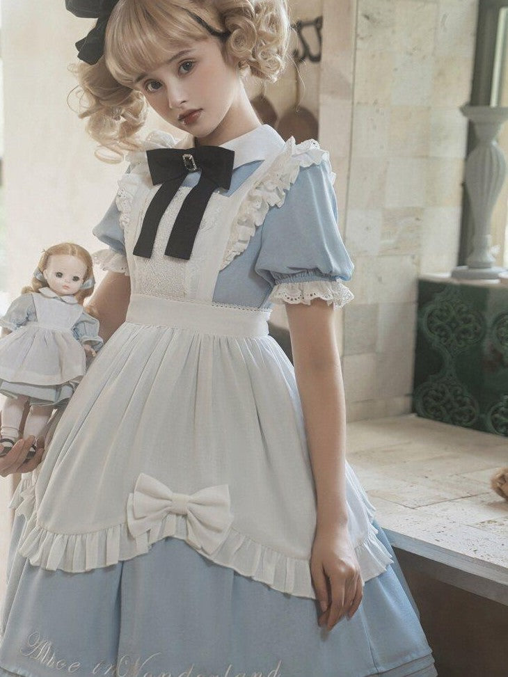 Letter from Unknown Stars Alice Wonderland Lolita Puff Sleeve Apron Women's Polyester Short Sleeve Op