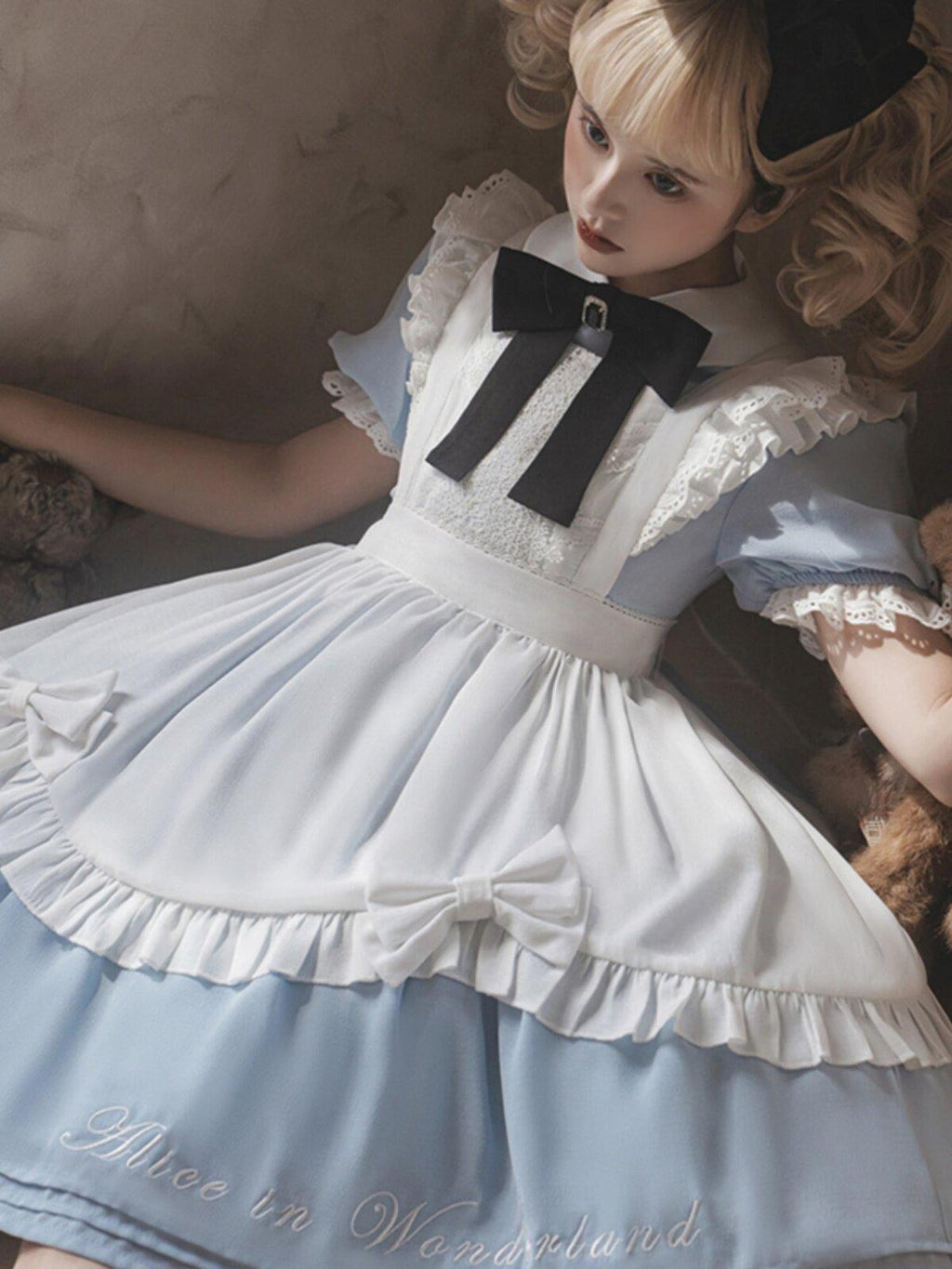 Letter from Unknown Stars Alice Wonderland Lolita Puff Sleeve Apron Women's Polyester Short Sleeve Op