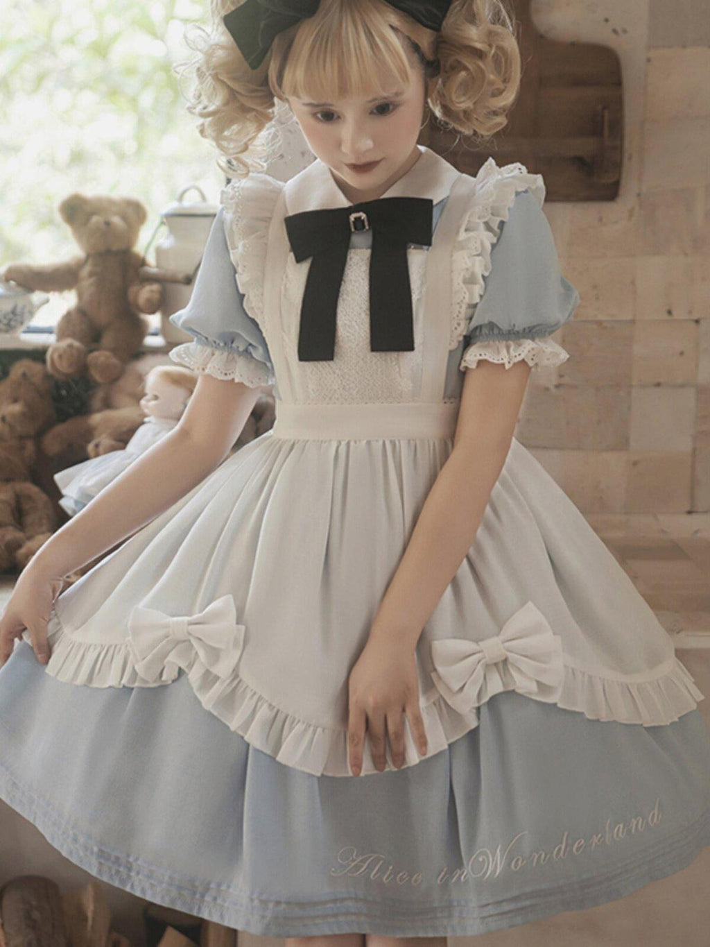 Letter from Unknown Stars Alice Wonderland Lolita Puff Sleeve Apron Women's Polyester Short Sleeve Op