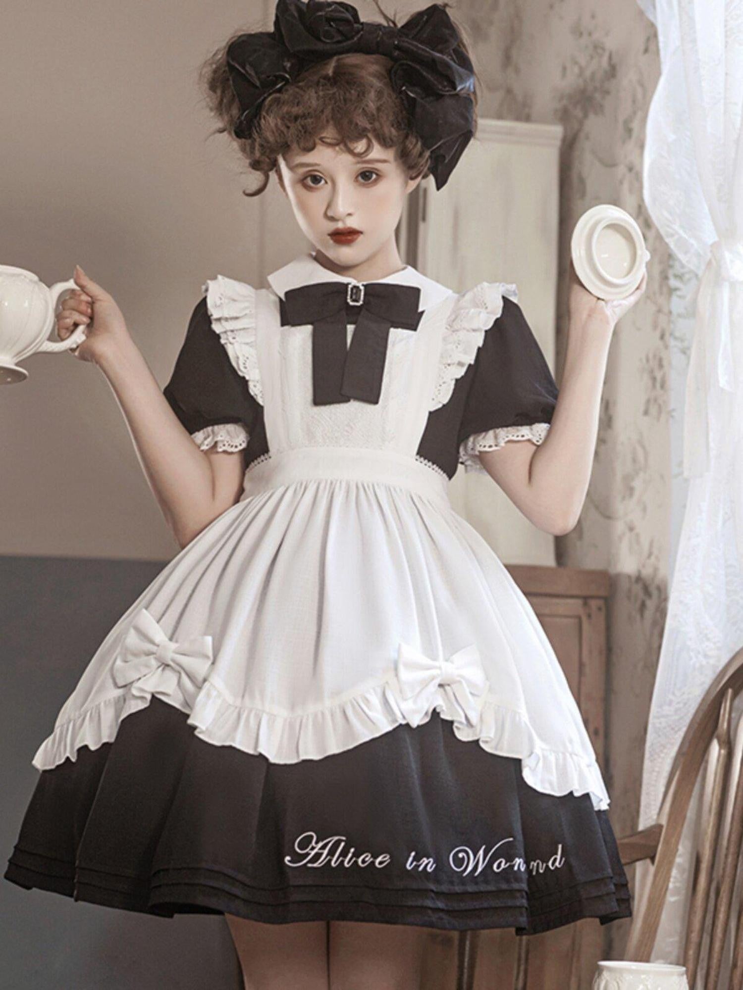 Letter from Unknown Stars Alice Wonderland Lolita Puff Sleeve Apron Women's Polyester Short Sleeve Op