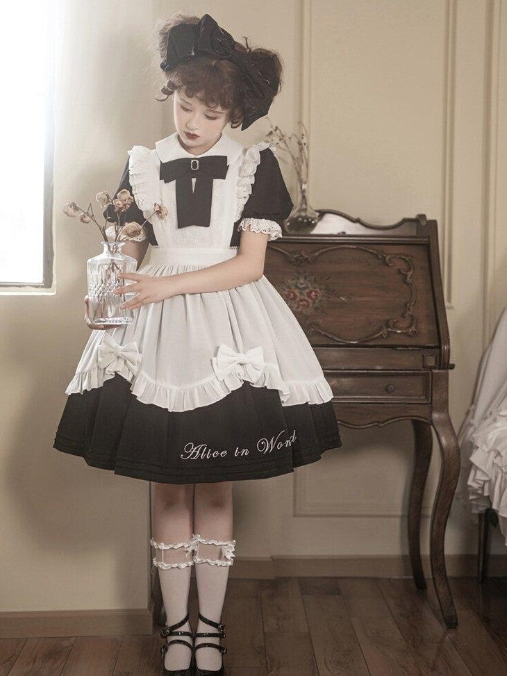 Letter from Unknown Stars Alice Wonderland Lolita Puff Sleeve Apron Women's Polyester Short Sleeve Op