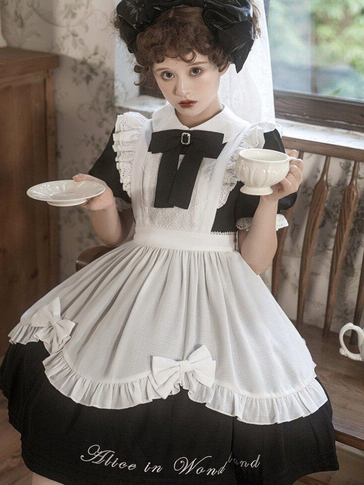 Letter from Unknown Stars Alice Wonderland Lolita Puff Sleeve Apron Women's Polyester Short Sleeve Op