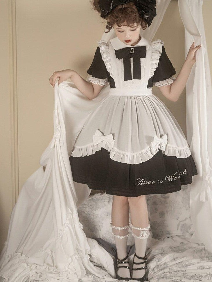 Letter from Unknown Stars Alice Wonderland Lolita Puff Sleeve Apron Women's Polyester Short Sleeve Op