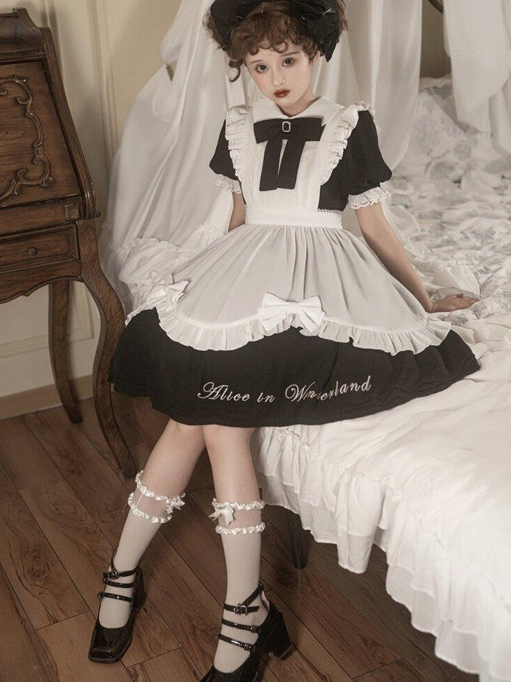 Letter from Unknown Stars Alice Wonderland Lolita Puff Sleeve Apron Women's Polyester Short Sleeve Op