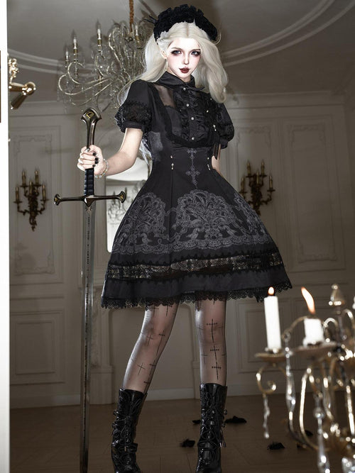 Letter from Unknown Stars Black Lace Lily Embroidered Classic Lolita Women's Short Sleeve Op