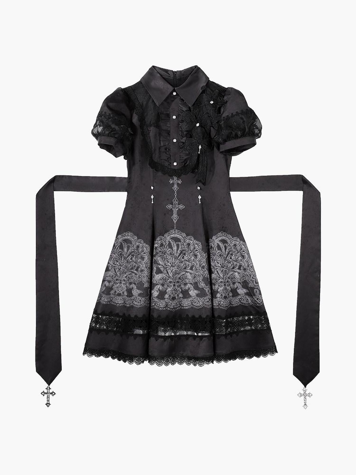 Letter from Unknown Stars Black Lace Lily Embroidered Classic Lolita Women's Short Sleeve Op