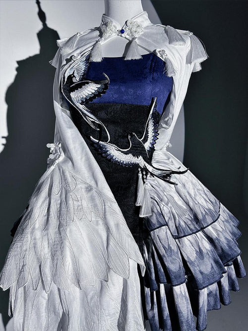 Letter from Unknown Stars Blue Feather Sparrow Chinese Lolita Two Piece Women's Jsk / Jumper Skirts