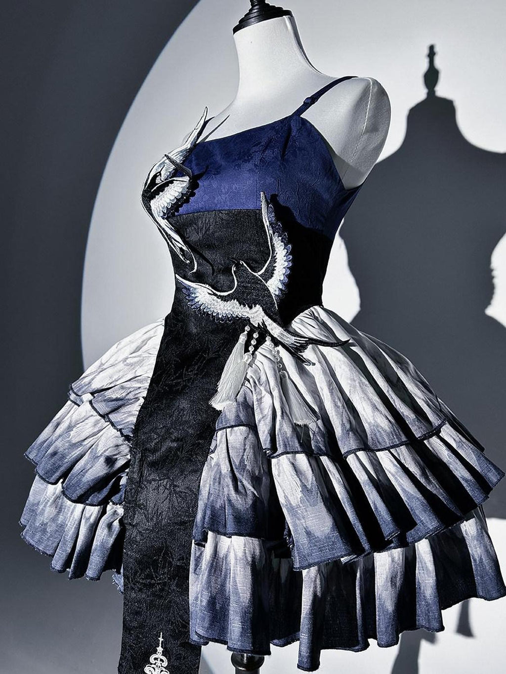 Letter from Unknown Stars Blue Feather Sparrow Chinese Lolita Two Piece Women's Jsk / Jumper Skirts