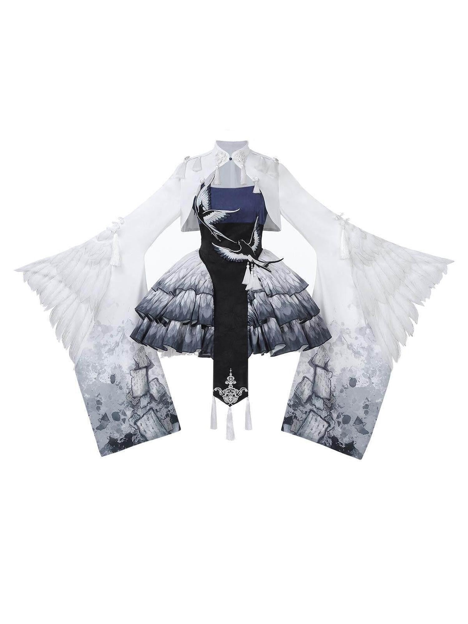 Letter from Unknown Stars Blue Feather Sparrow Chinese Lolita Two Piece Women's Jsk / Jumper Skirts