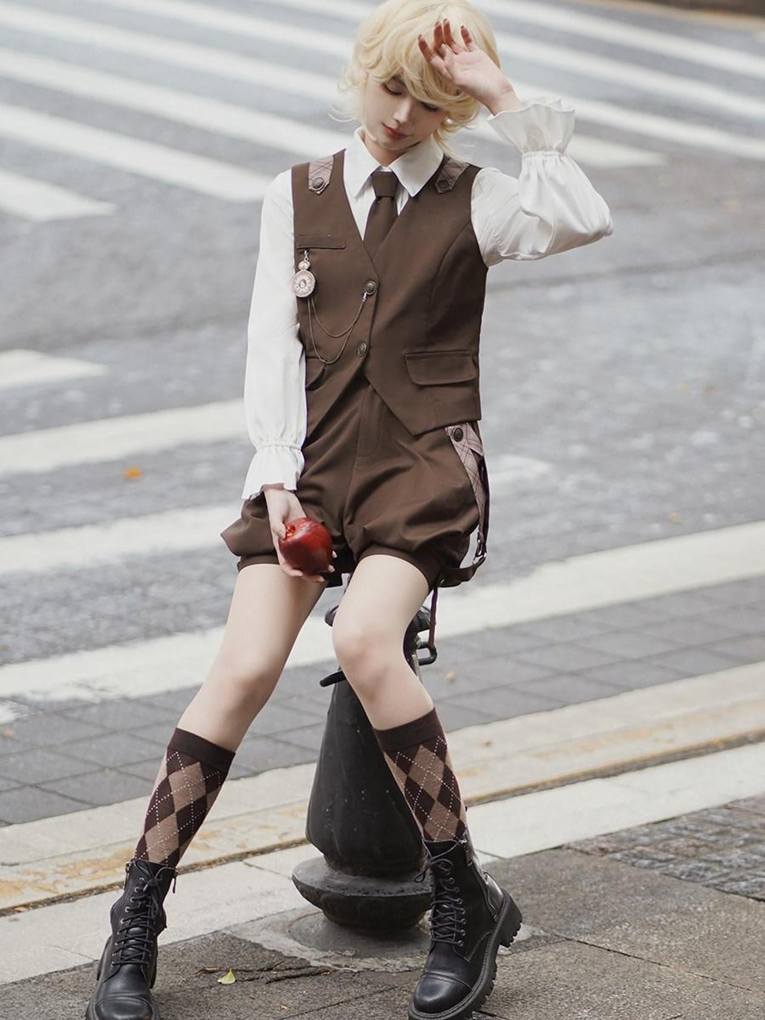 Letter from Unknown Stars Bunny Detective Lolita Shirt Vest Suspender Pants Women's Full Coordination Sets