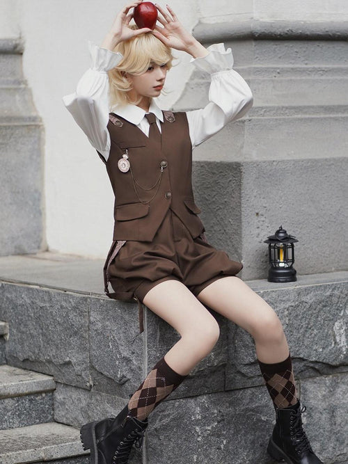 Letter from Unknown Stars Bunny Detective Lolita Shirt Vest Suspender Pants Women's Full Coordination Sets