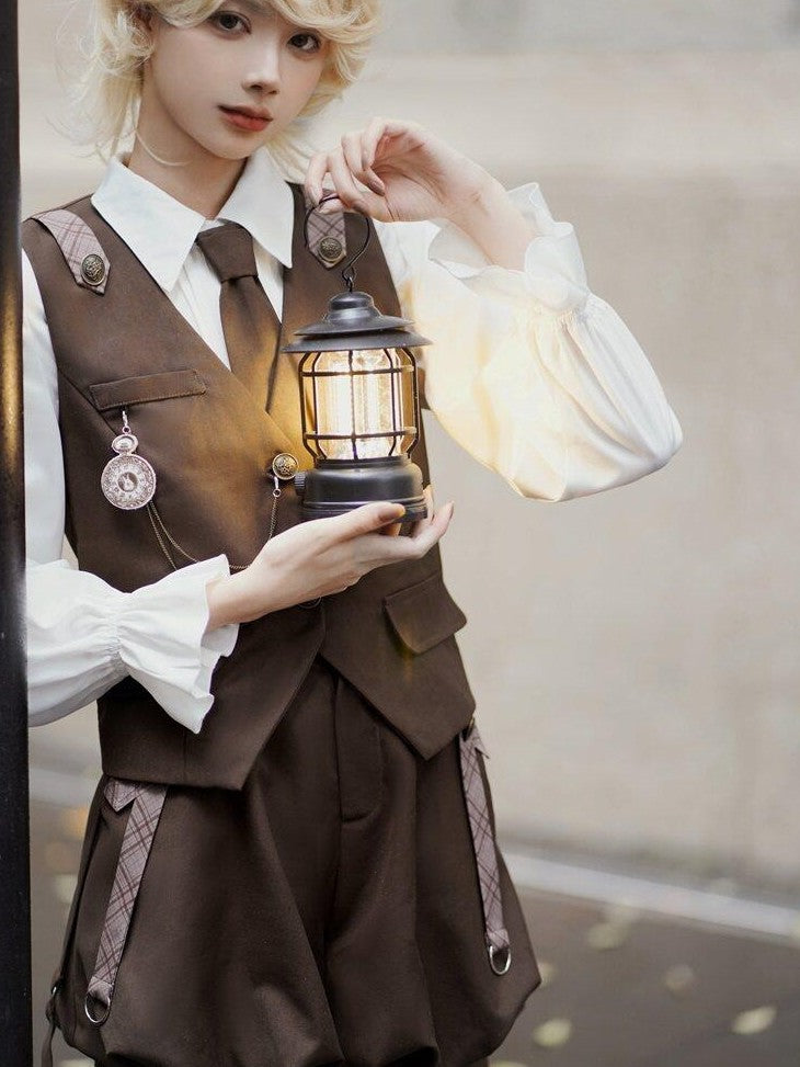 Letter from Unknown Stars Bunny Detective Lolita Shirt Vest Suspender Pants Women's Full Coordination Sets