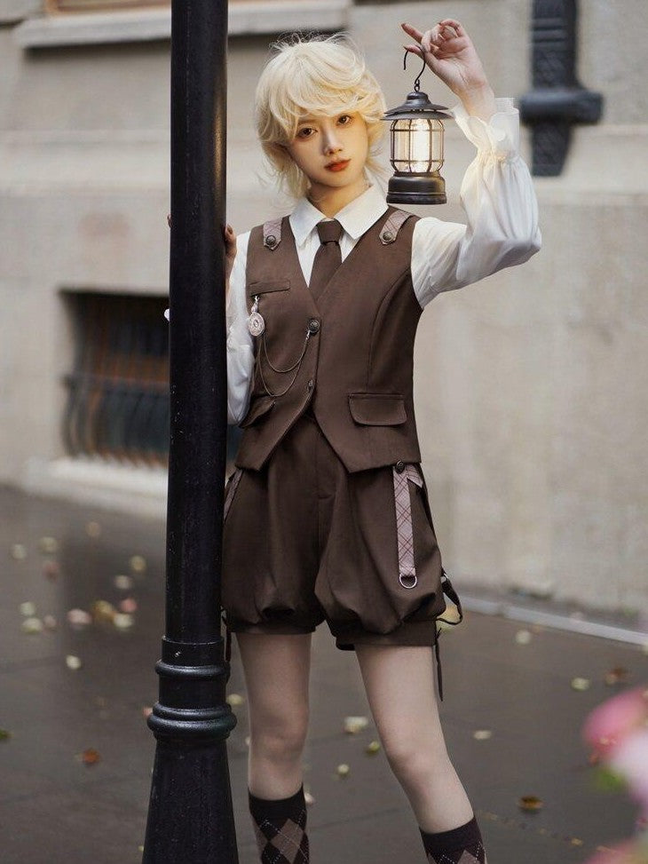 Letter from Unknown Stars Bunny Detective Lolita Shirt Vest Suspender Pants Women's Full Coordination Sets