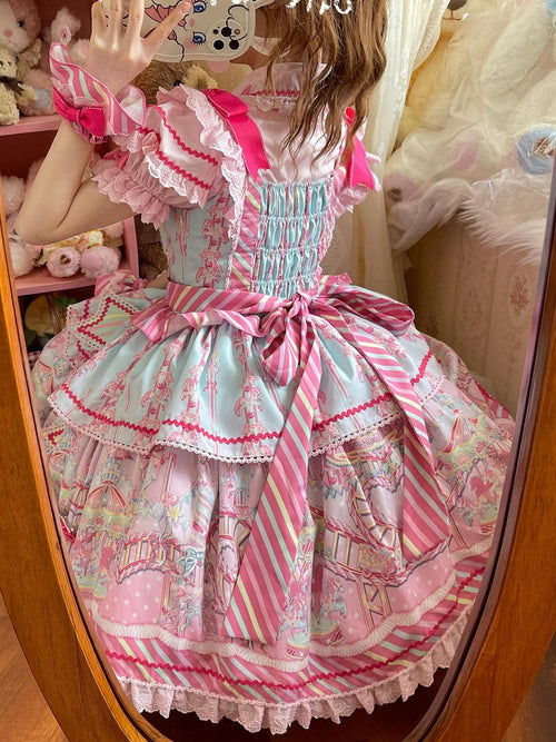 Letter from Unknown Stars Candy Amusement Park Sweet Lolita Suspender Women's Jsk / Jumper Skirts
