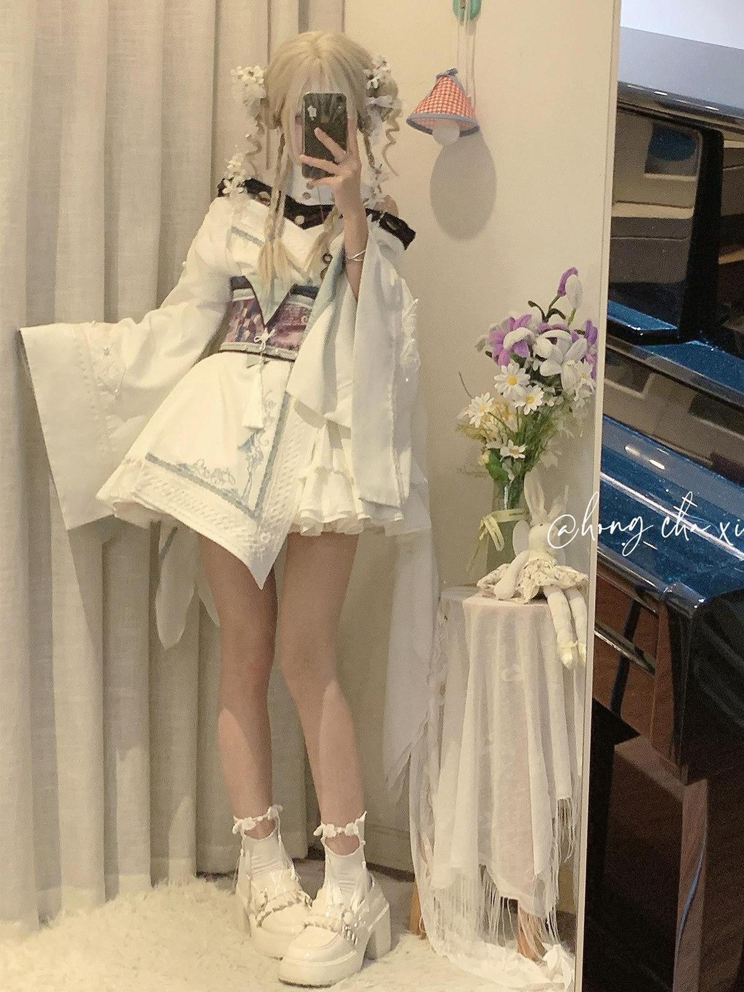 Letter from Unknown Stars Chinese Gothic Lolita Standing Collar Waist Belt Women's Op Sets