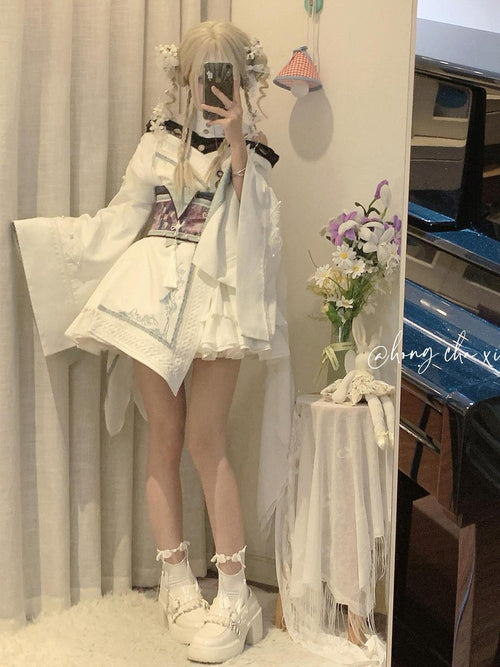 Letter from Unknown Stars Chinese Gothic Lolita Standing Collar Waist Belt Women's Op Sets
