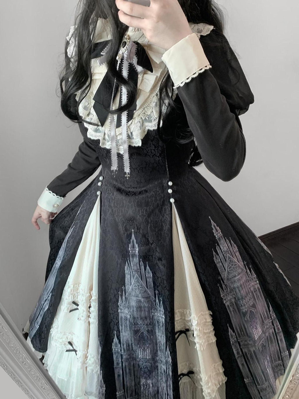 Letter from Unknown Stars Church Bell Motif Lolita Style Women's Elegant Long Sleeve Op