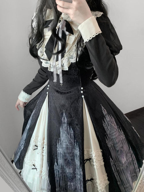 Letter from Unknown Stars Church Bell Motif Lolita Style Women's Elegant Long Sleeve Op