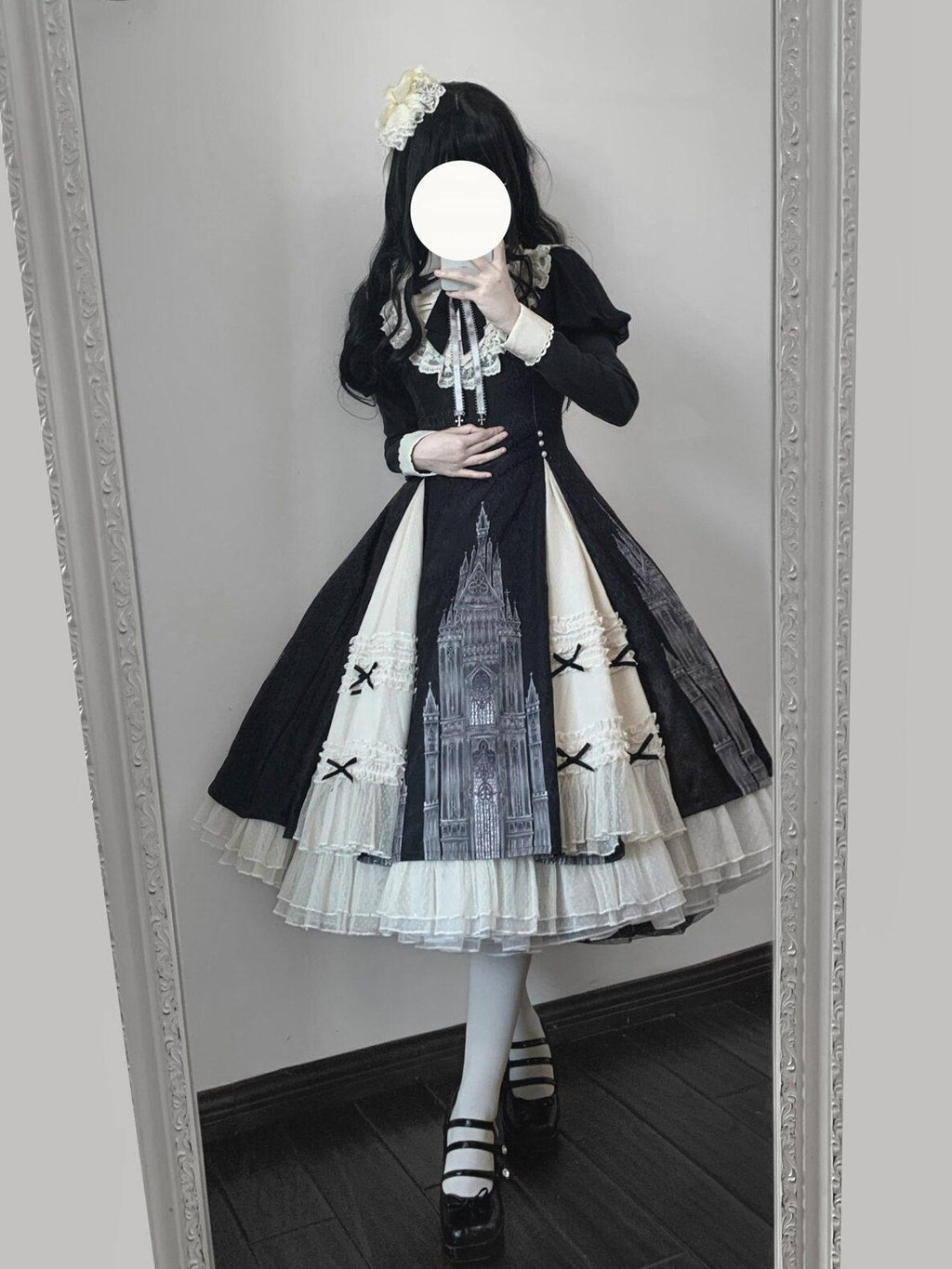 Letter from Unknown Stars Church Bell Motif Lolita Style Women's Elegant Long Sleeve Op