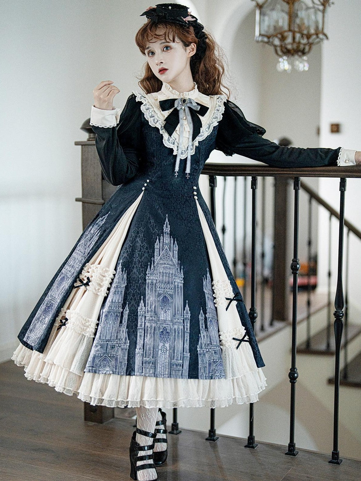 Letter from Unknown Stars Church Bell Motif Lolita Style Women's Elegant Long Sleeve Op