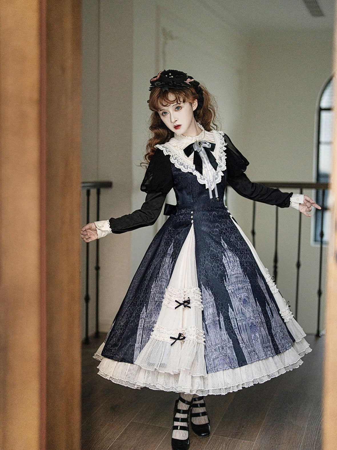 Letter from Unknown Stars Church Bell Motif Lolita Style Women's Elegant Long Sleeve Op