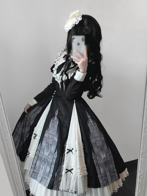 Letter from Unknown Stars Church Bell Motif Lolita Style Women's Elegant Long Sleeve Op