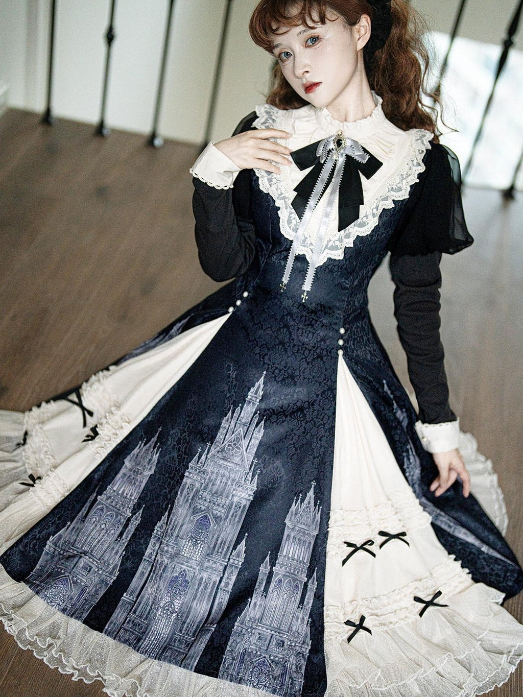 Letter from Unknown Stars Church Bell Motif Lolita Style Women's Elegant Long Sleeve Op