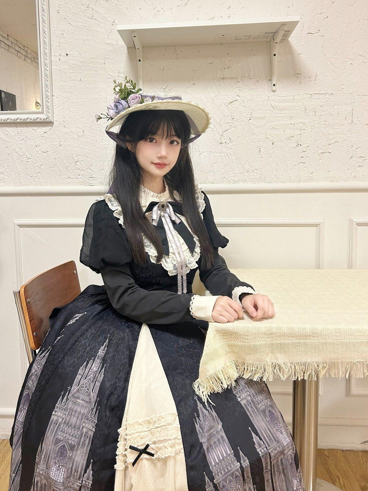 Letter from Unknown Stars Church Bell Motif Lolita Style Women's Elegant Long Sleeve Op