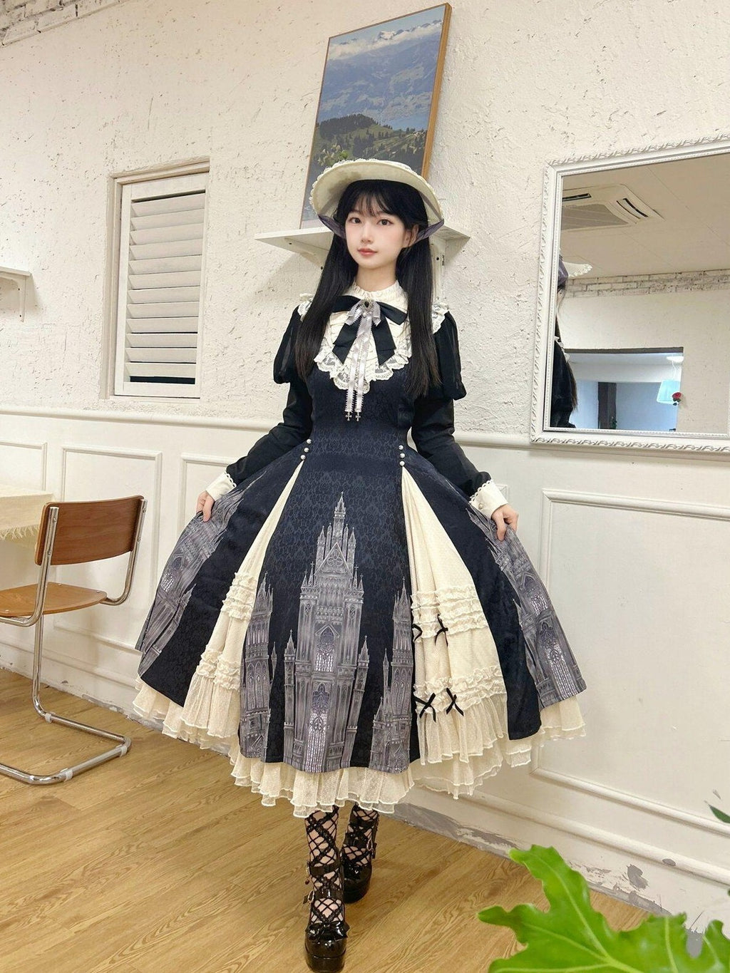 Letter from Unknown Stars Church Bell Motif Lolita Style Women's Elegant Long Sleeve Op