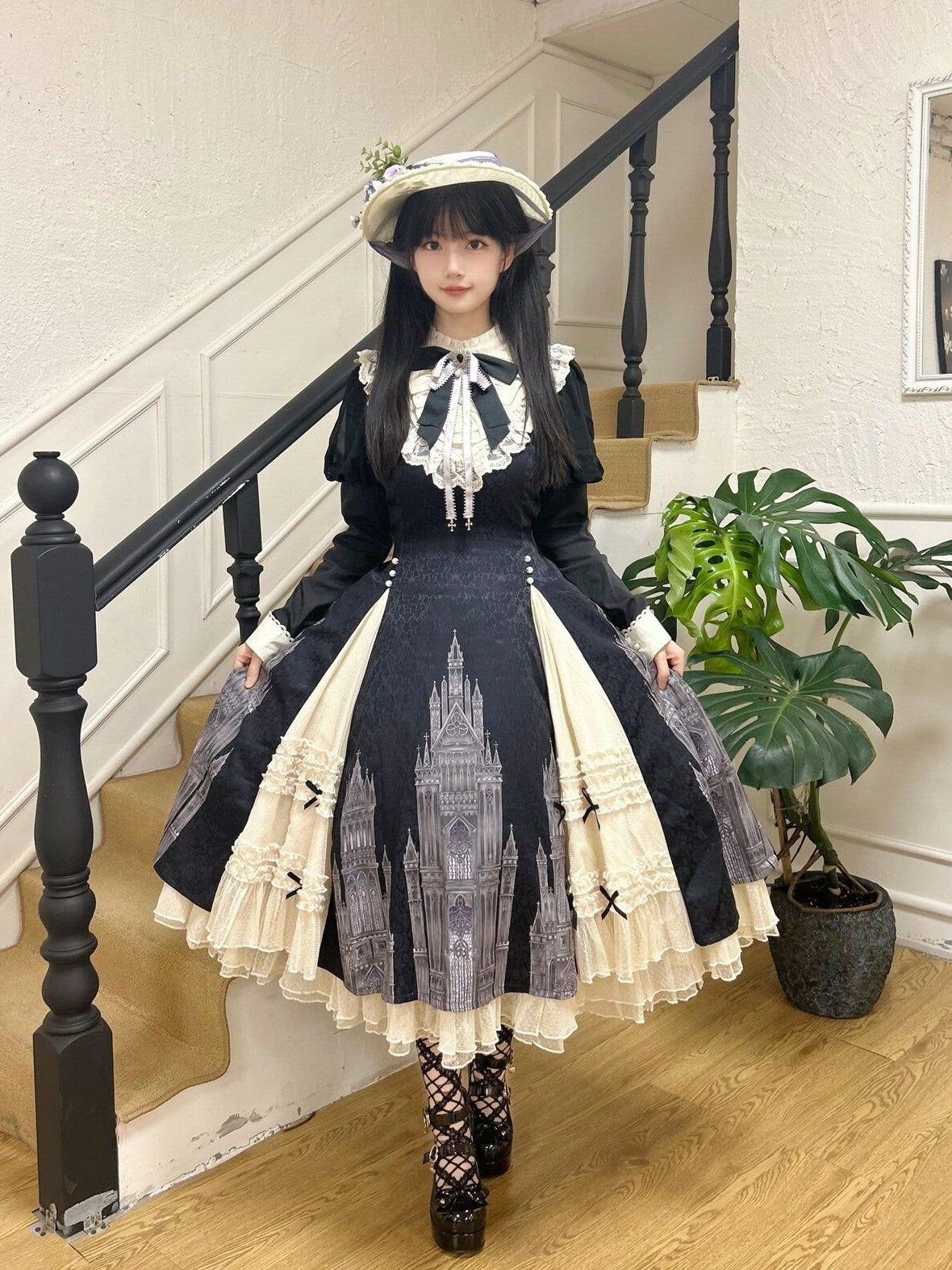 Letter from Unknown Stars Church Bell Motif Lolita Style Women's Elegant Long Sleeve Op