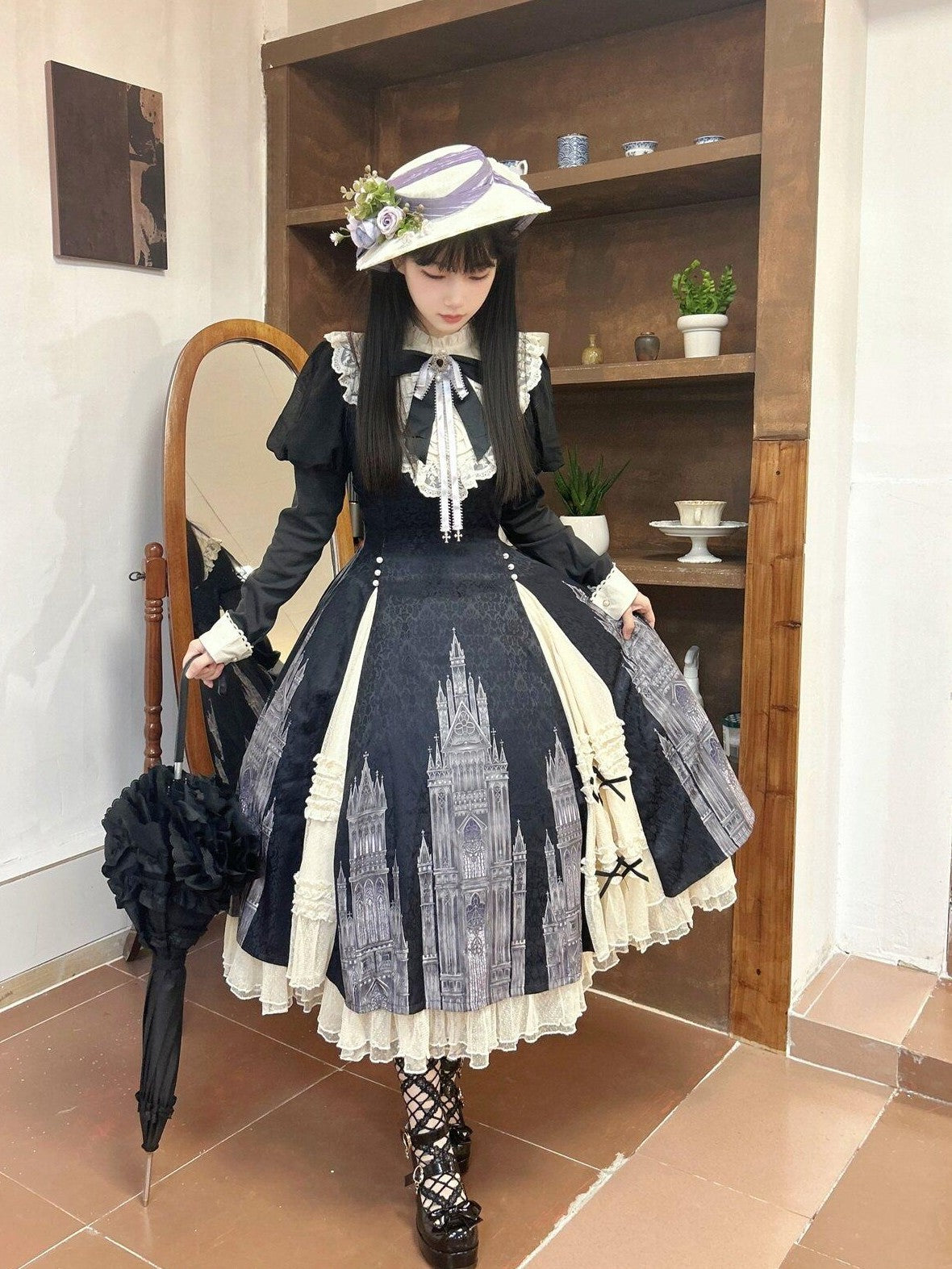 Letter from Unknown Stars Church Bell Motif Lolita Style Women's Elegant Long Sleeve Op