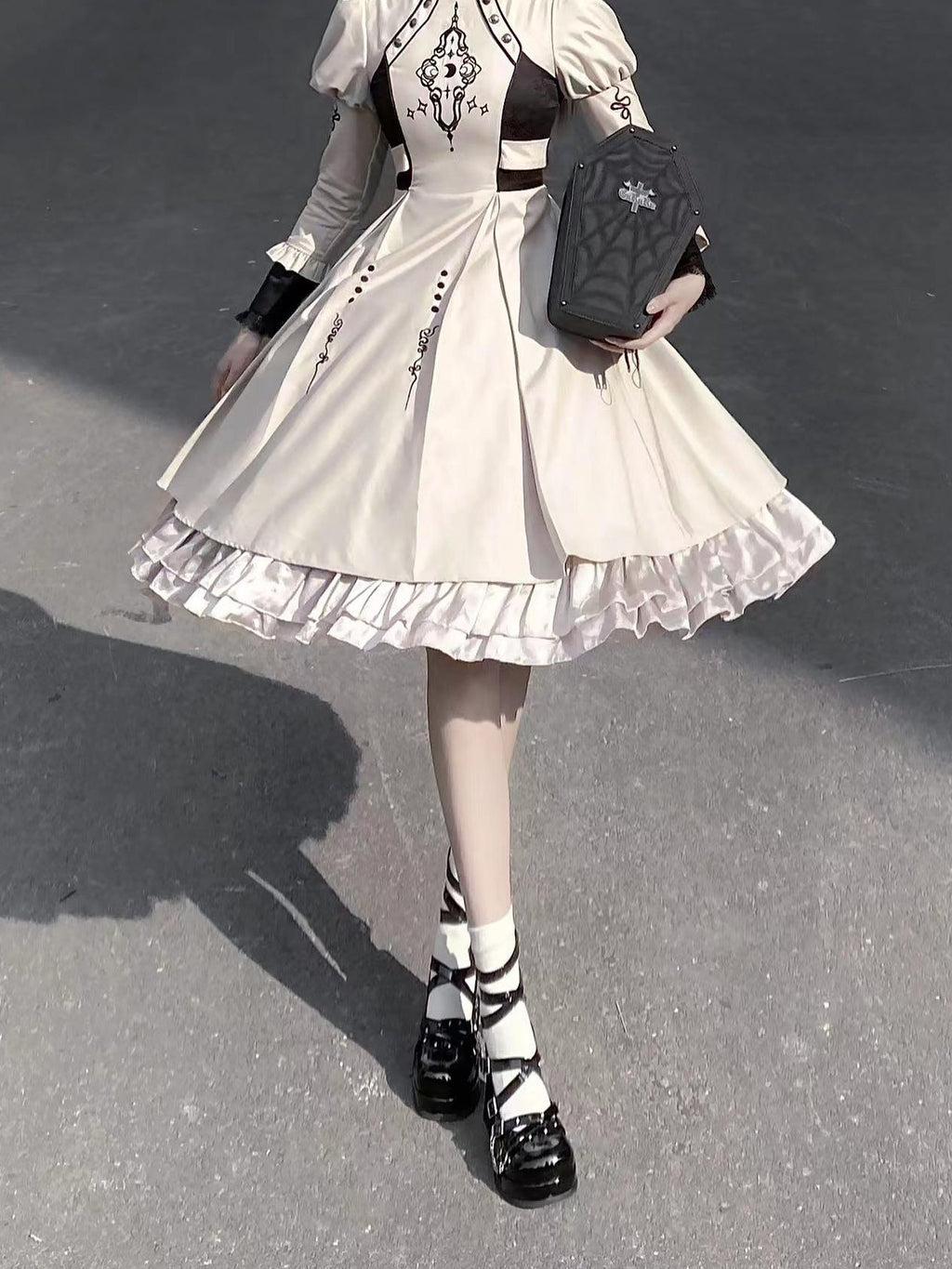 Letter from Unknown Stars Dark Moon Sigil Original Mini Gothic Lolita Women's Long Sleeve Op
