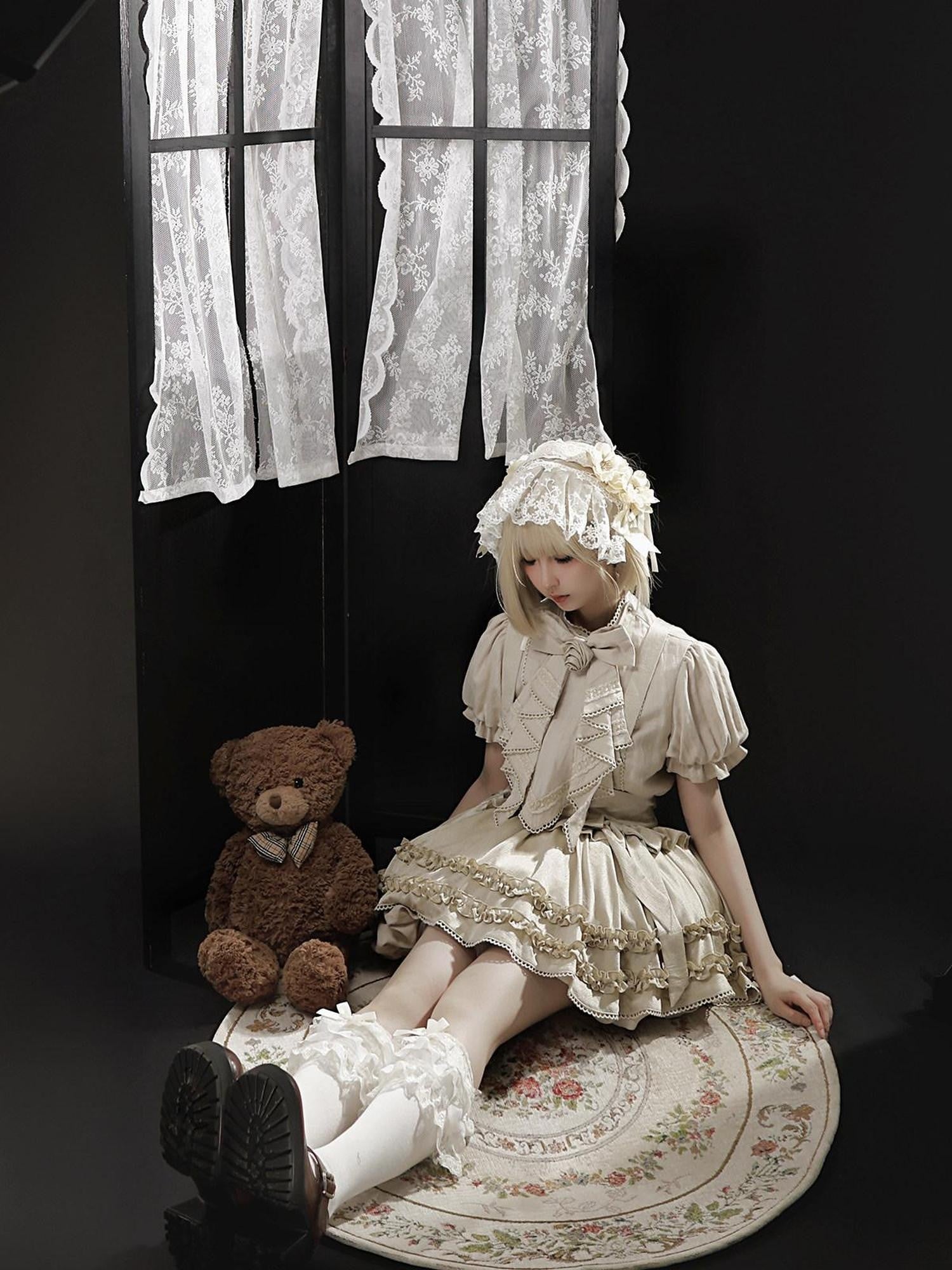 Letter from Unknown Stars Flower Bud Cottagecore Antique Doll Lolita Women's Pinafore Skirt Sets
