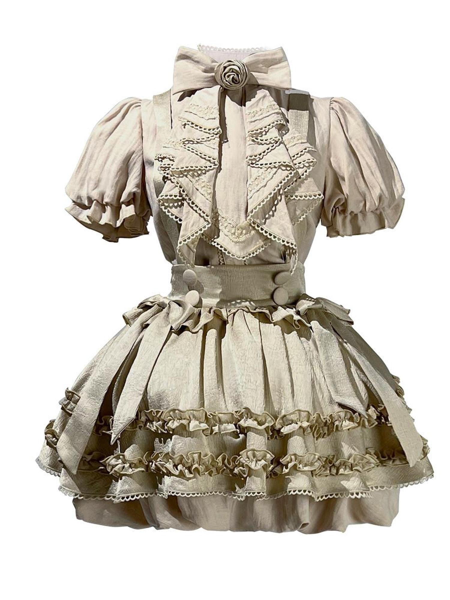 Letter from Unknown Stars Flower Bud Cottagecore Antique Doll Lolita Women's Pinafore Skirt Sets
