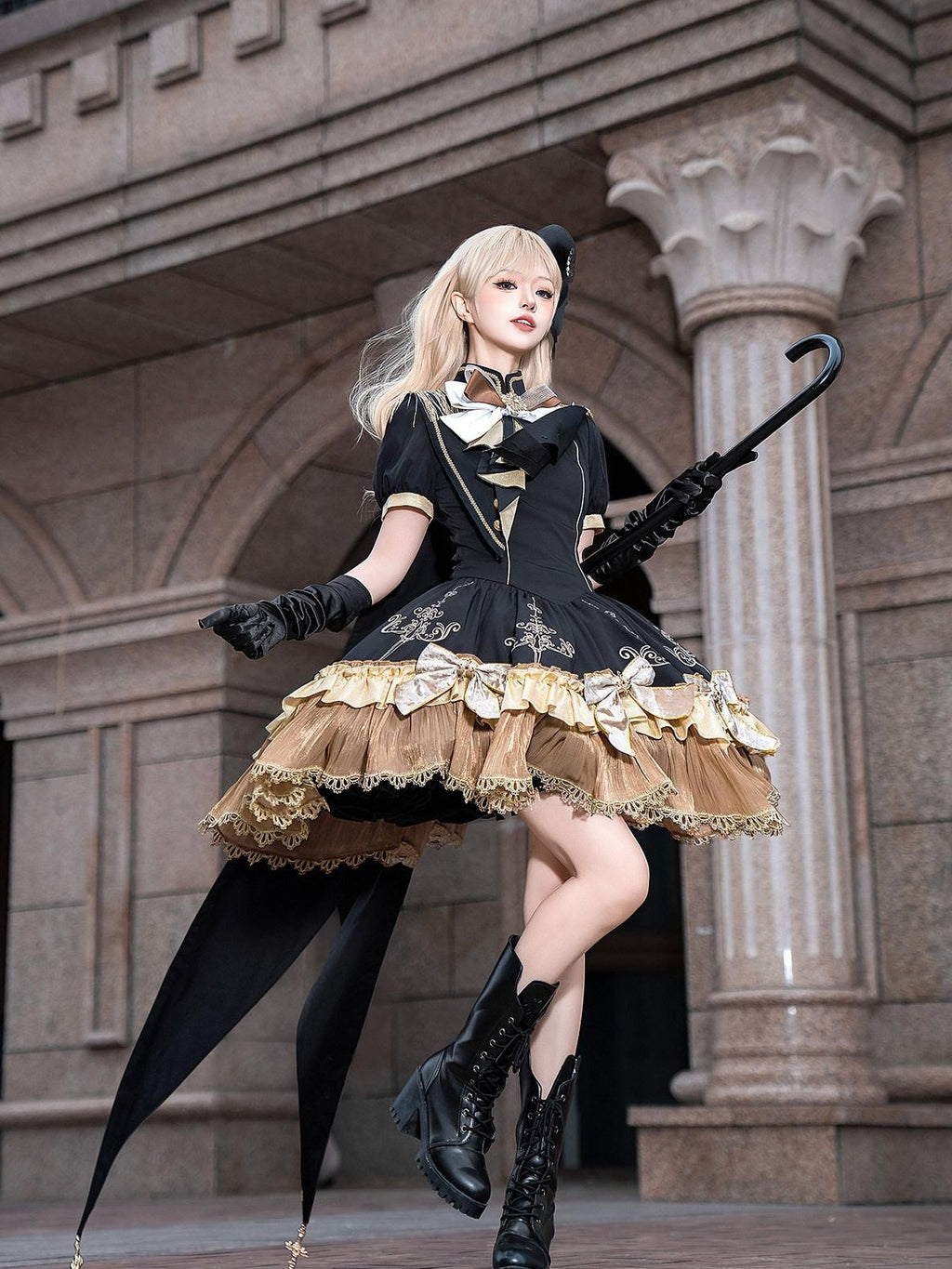 Letter from Unknown Stars Gilded Vow Gold Foil Print Gothic Lolita Women's Short Sleeve Op