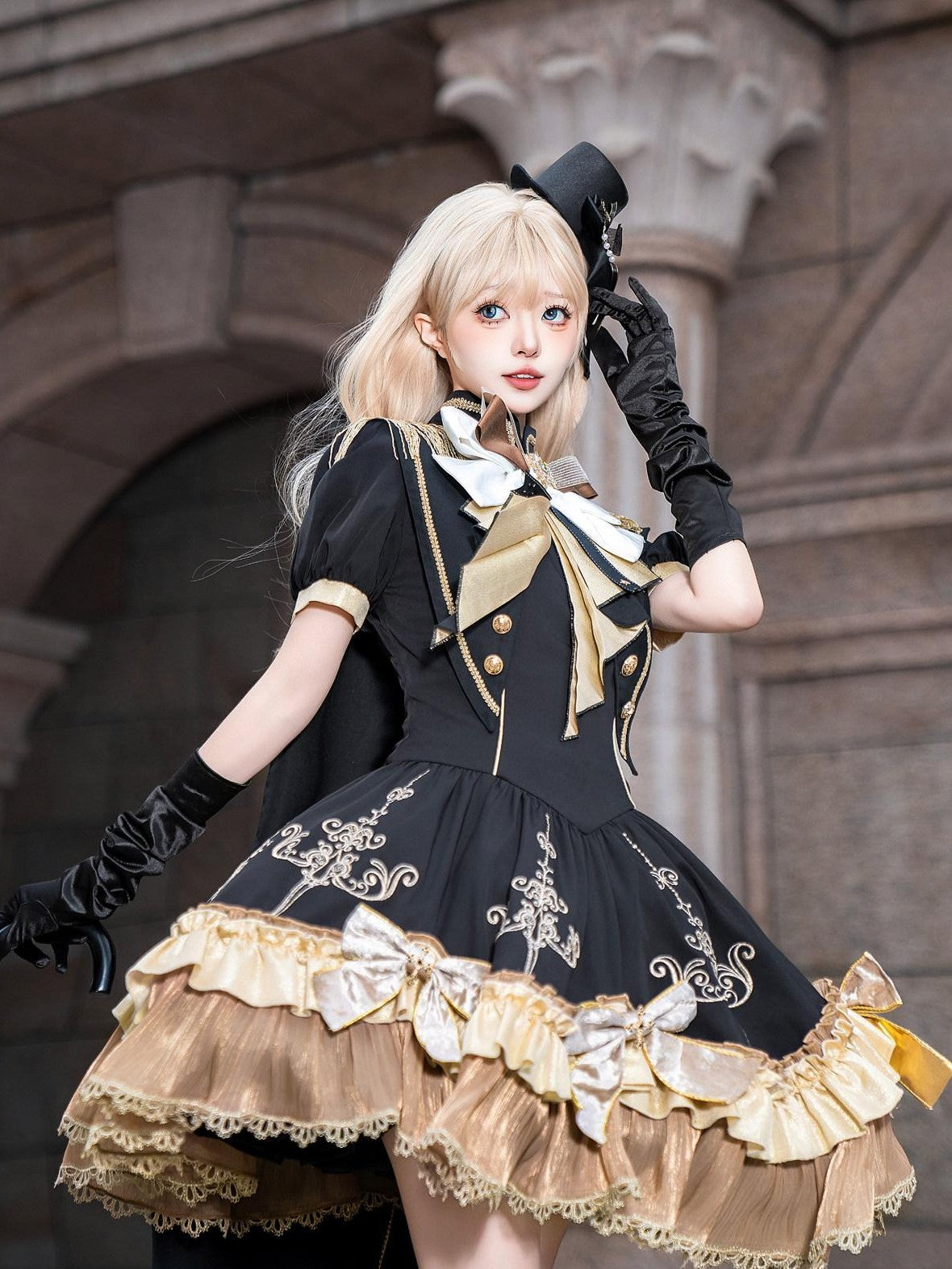 Letter from Unknown Stars Gilded Vow Gold Foil Print Gothic Lolita Women's Short Sleeve Op