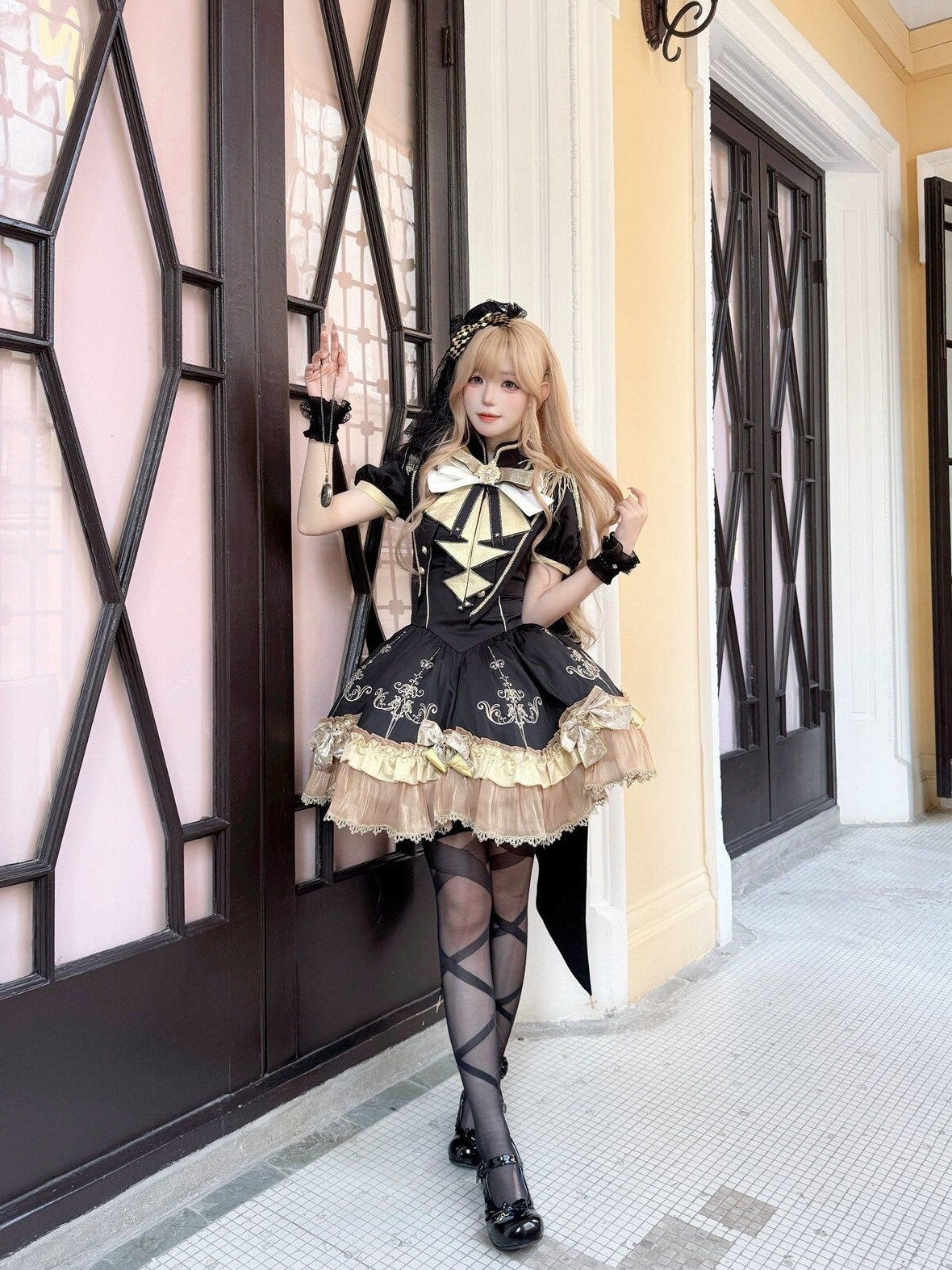 Letter from Unknown Stars Gilded Vow Gold Foil Print Gothic Lolita Women's Short Sleeve Op