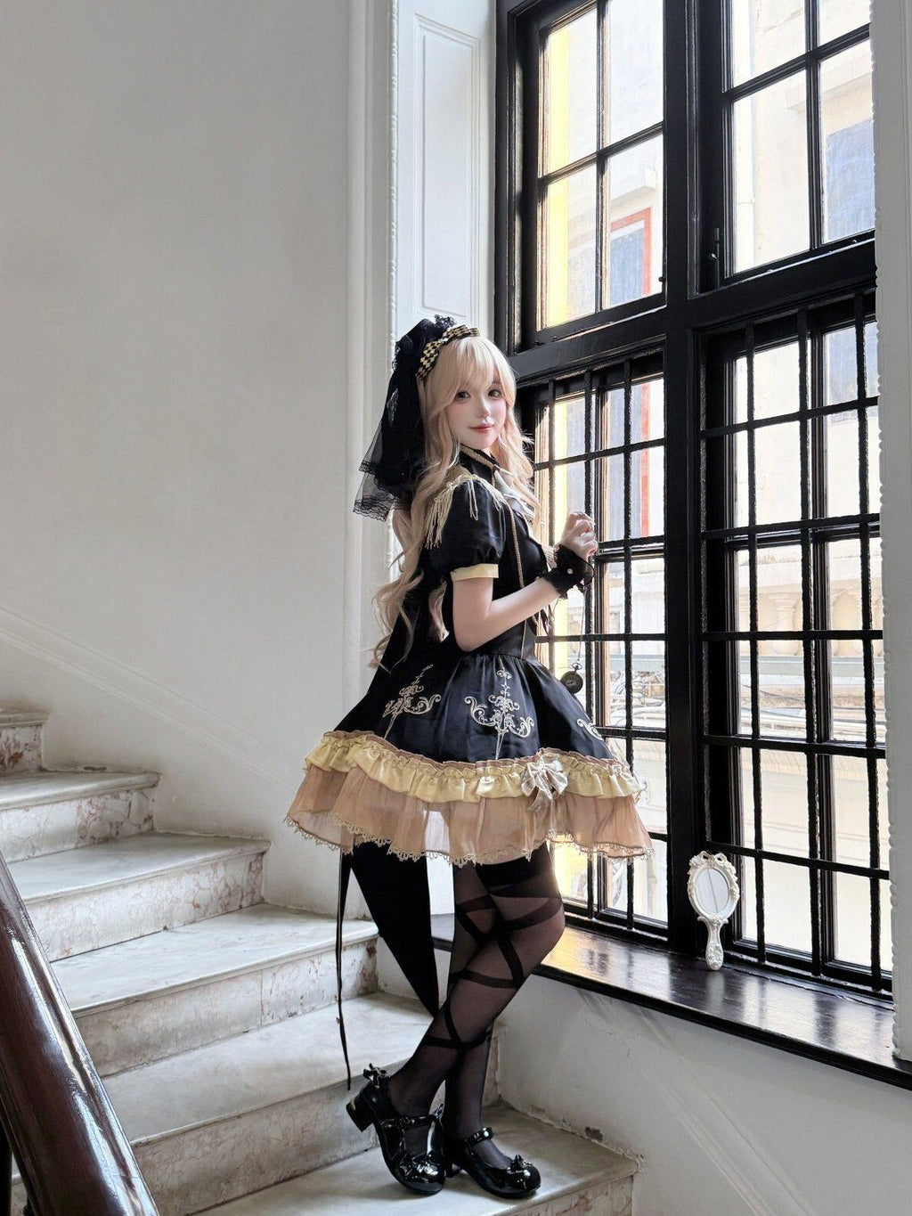 Letter from Unknown Stars Gilded Vow Gold Foil Print Gothic Lolita Women's Short Sleeve Op