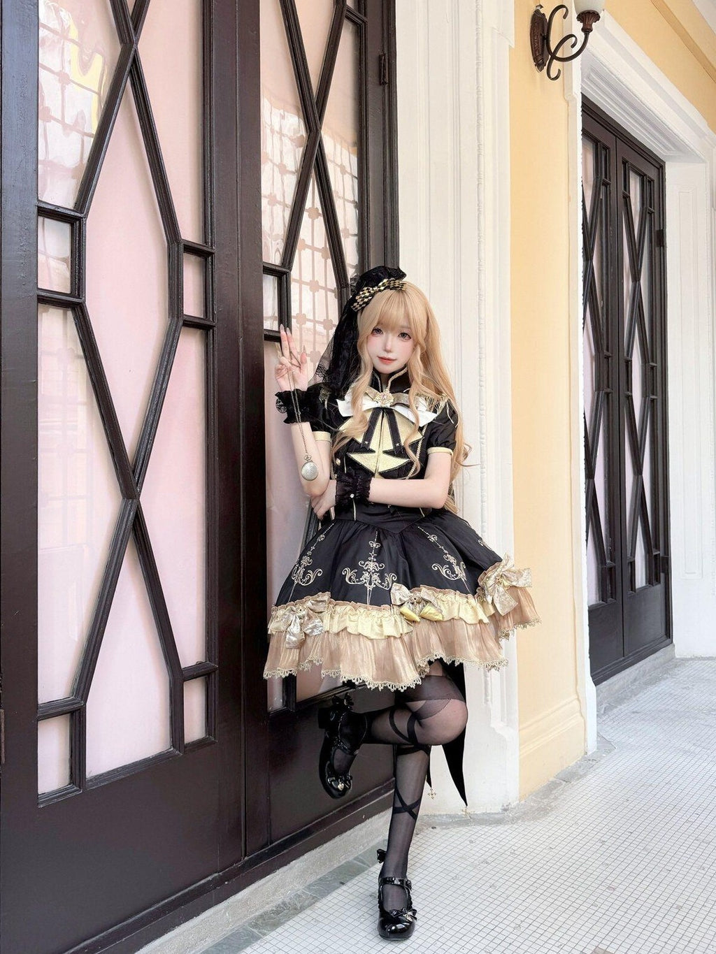 Letter from Unknown Stars Gilded Vow Gold Foil Print Gothic Lolita Women's Short Sleeve Op