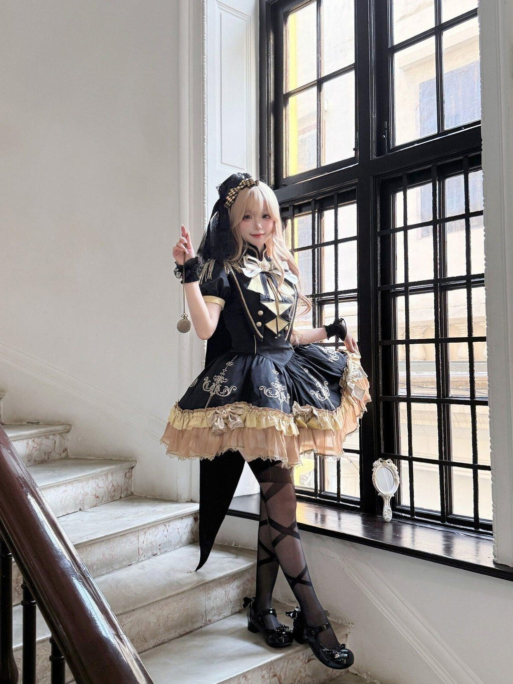 Letter from Unknown Stars Gilded Vow Gold Foil Print Gothic Lolita Women's Short Sleeve Op